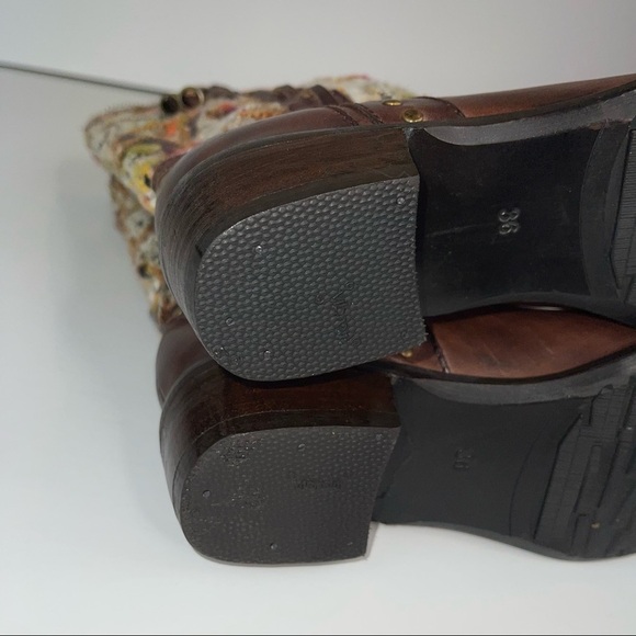 Spring Step Tapestry Woven Mid Calf Boho Western Boot Brown Leather - Picture 9 of 17